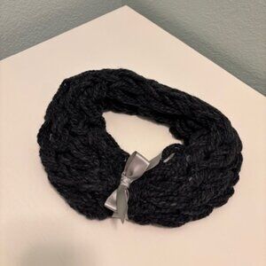 NEW Handmade Gray Knit Scarf with Ribbon detail - SALE! From Etsy maker - unique